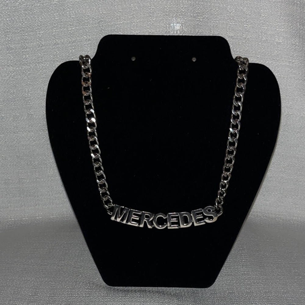 Vintage Silver-Tone “MERCEDES” Nameplate Chain